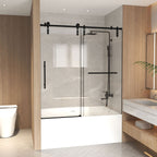 Frameless Sliding Bathtub Door with Tempered Glass - Black or Gray