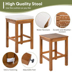 Acacia Wood 5 Piece Outdoor Bar Set with Cushioned Stools - Natural