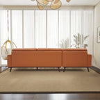 L-Shaped Sectional Couch with Solid Wood Frame and Vegan Upholstery - Yellow or Light Brown