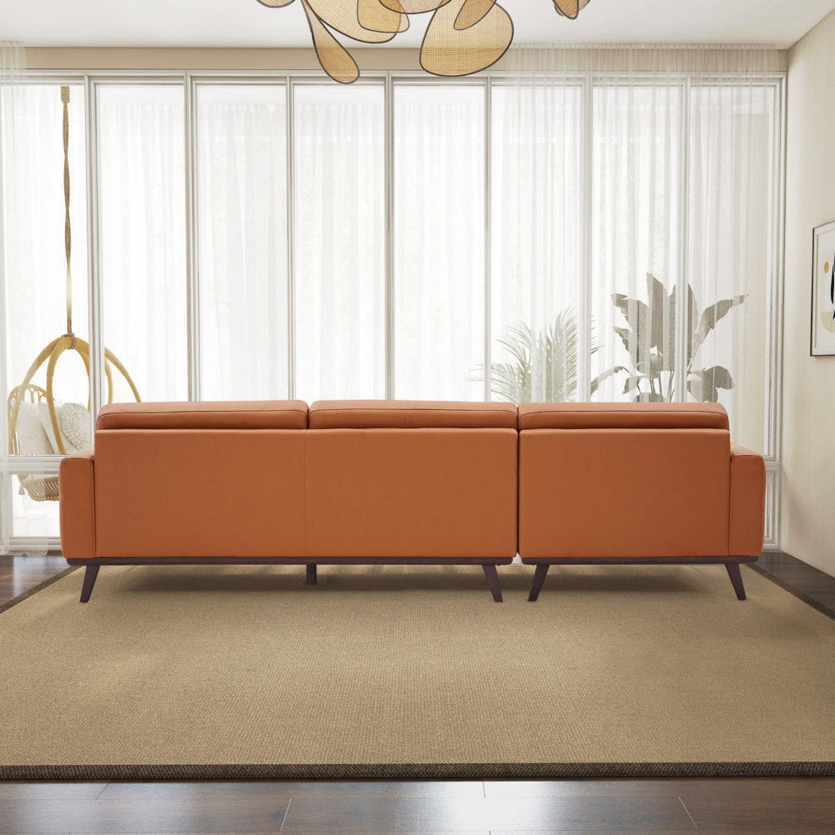 L-Shaped Sectional Couch with Solid Wood Frame and Vegan Upholstery - Yellow or Light Brown