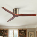 Low Profile Flush Mount Ceiling Fan Without Light with Remote - Brown
