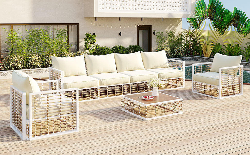 Modern Minimalist 7-Piece Metal Patio Sectional Sofa Set with Cushions - Black