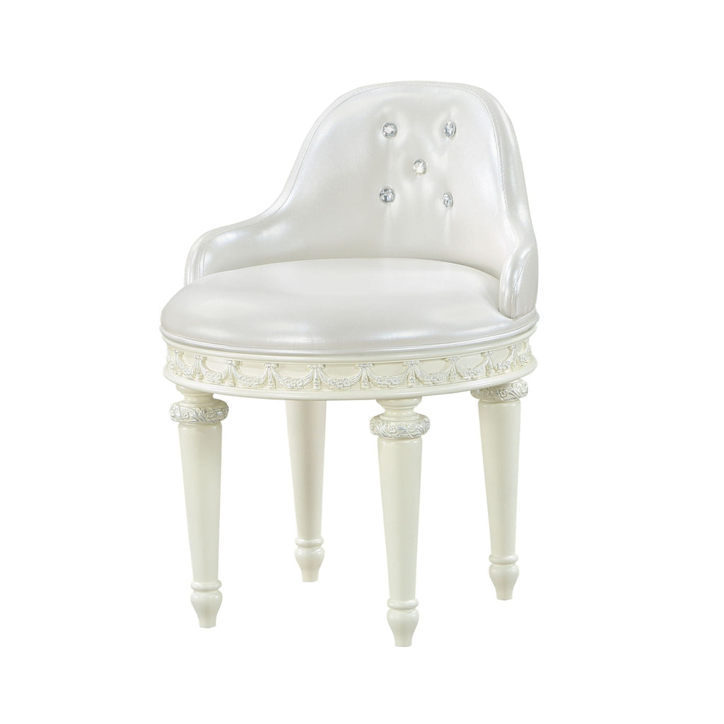 Ivory Swivel Vanity Chair with Tufted Back - Dorothy