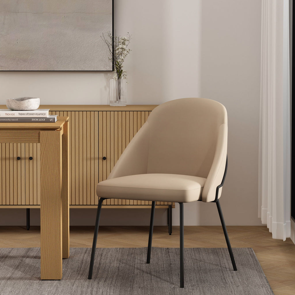 Modern Vegan Upholstered Dining Chair with High-Density Foam - Beige, Gray, or White