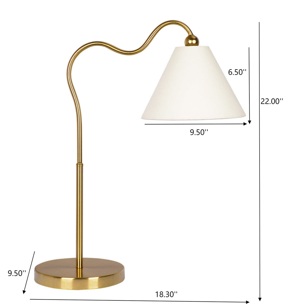 Ornate Ring Base Curved Table Lamp with Triangle Drum Shade - Gold / White
