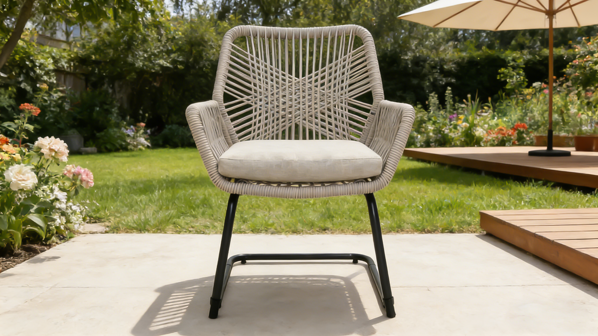 Light Patio Chair with Cushioned Spring Support – Light Brown