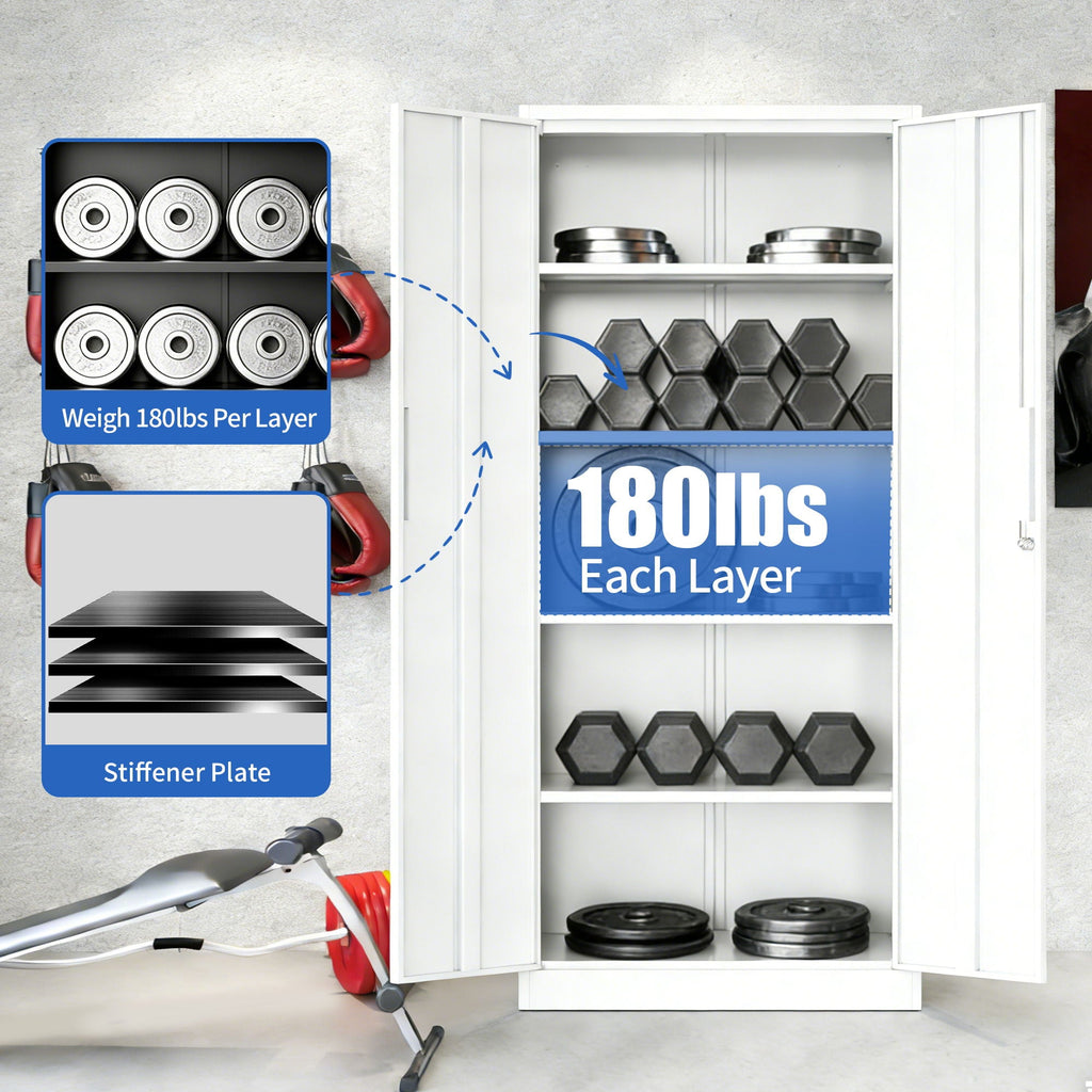 Steel Garage Storage Cabinet with Adjustable Shelves and Lock – Black or White