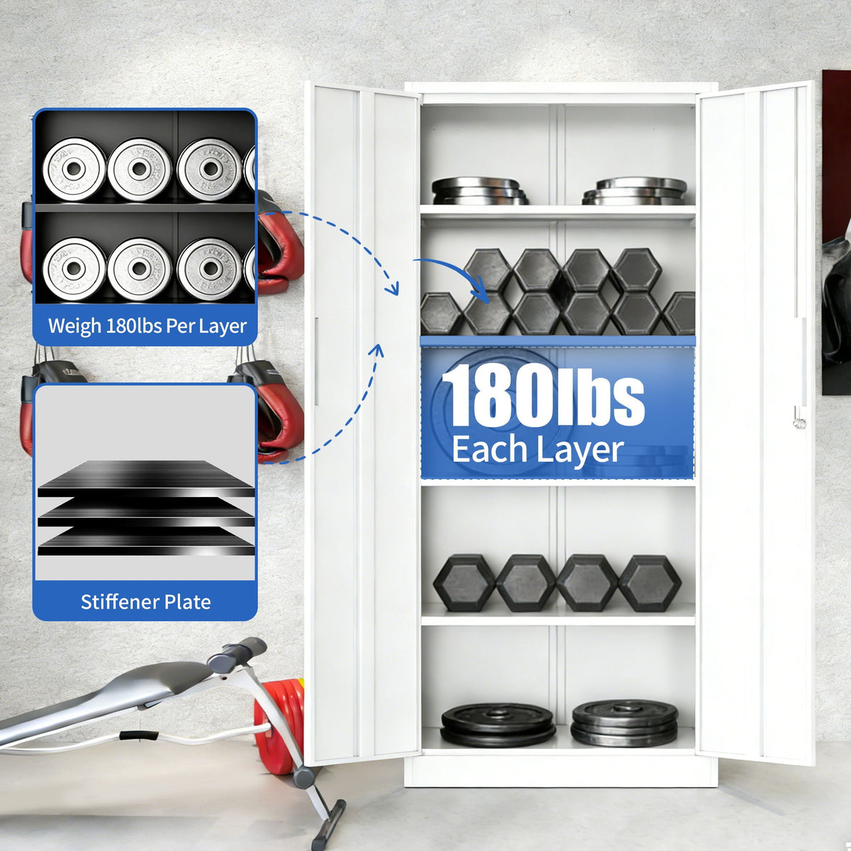 Steel Garage Storage Cabinet with Adjustable Shelves and Lock – Black or White