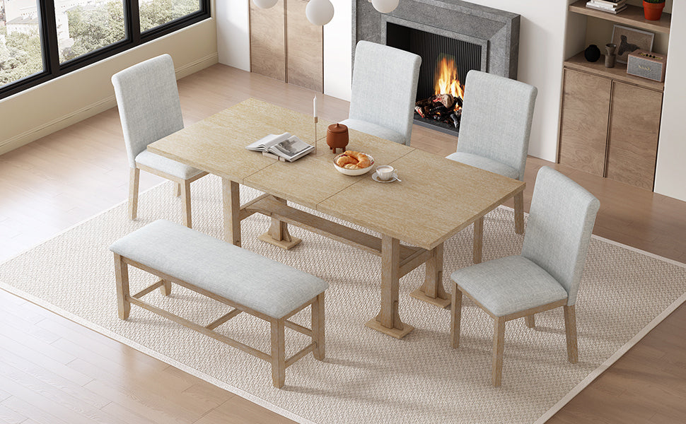 Farmhouse Extendable Dining Table Set with Removable Leaf - Natural Light
