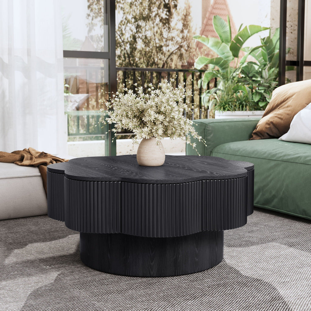 Modern Plum Blossom Shaped Coffee Table with Hidden Storage - Black or Dark Brown