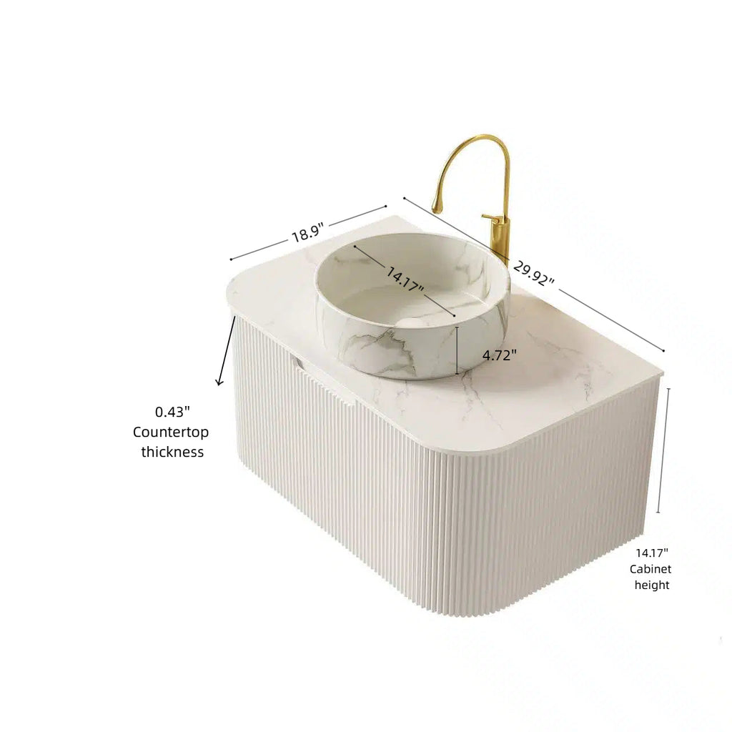 DINA 30" Bathroom Vanity with Ceramic Basin and Floating Cabinet - Carrara White or White