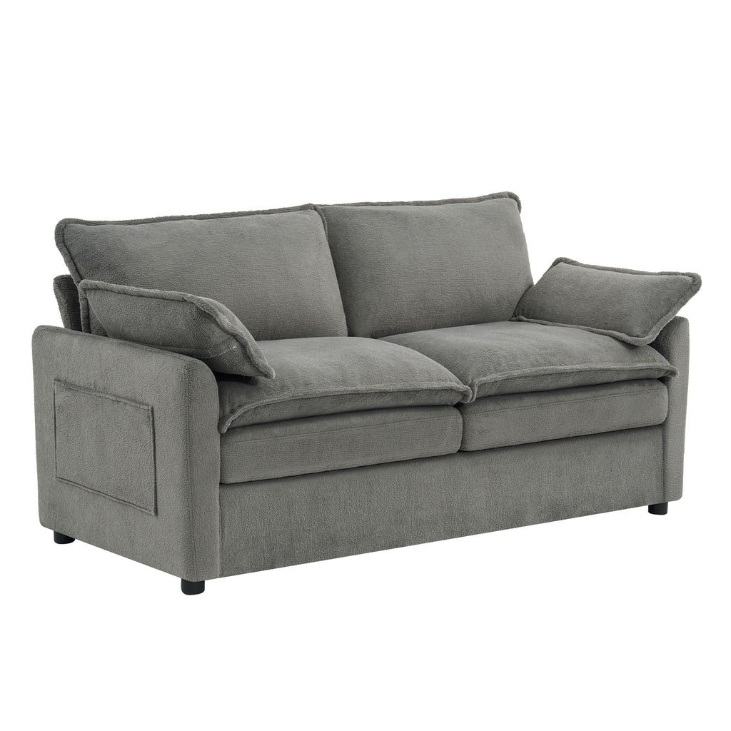 Modern Loveseat Sofa with Side Storage Pockets - Green, Beige, or Dark Gray
