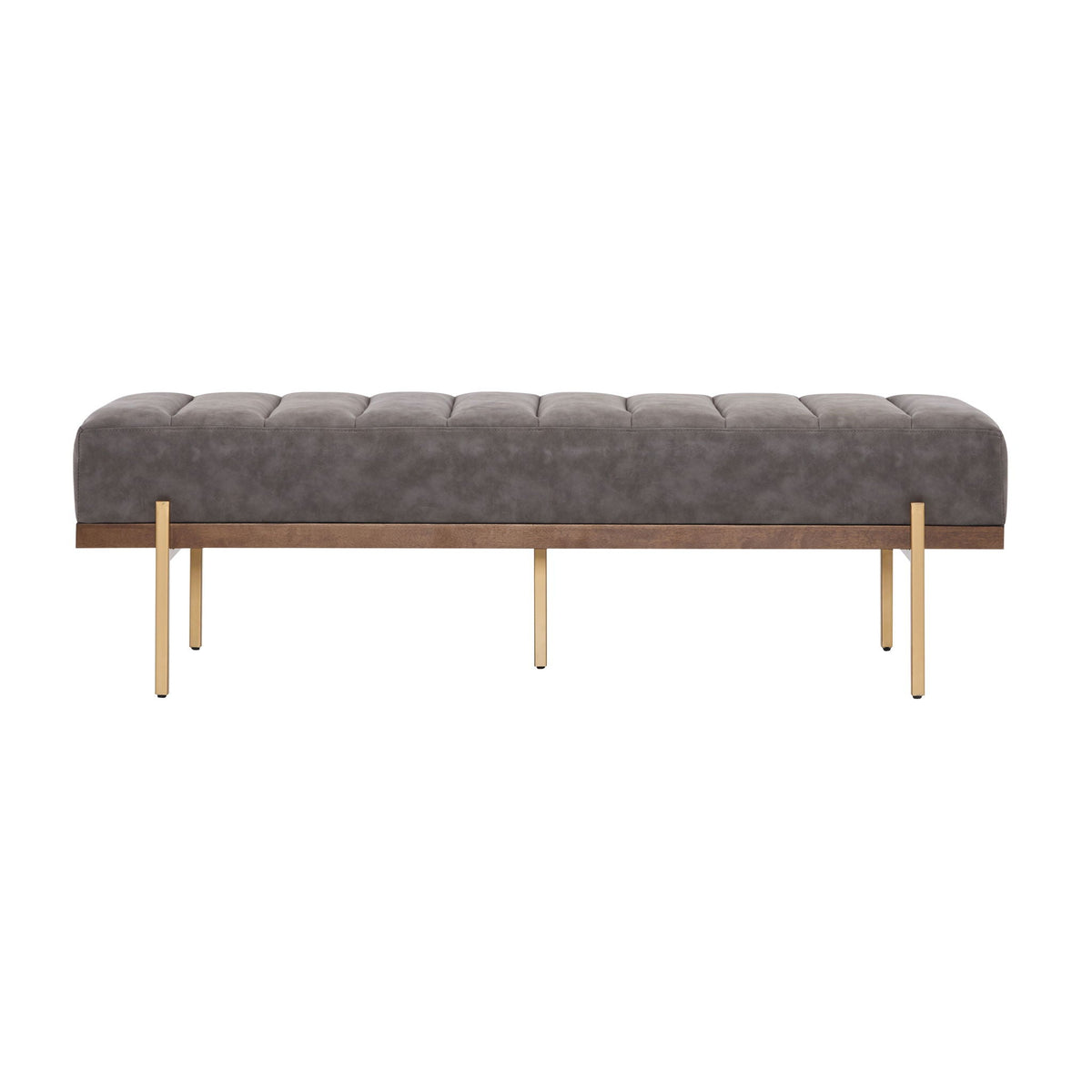 Luxury Upholstered Ottoman Bench with Channel Tufting and Metal Base - Gray