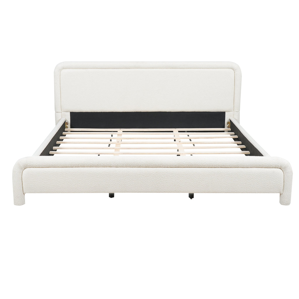 King Size Upholstered Platform Bed Frame with Curved Headboard - Boucle