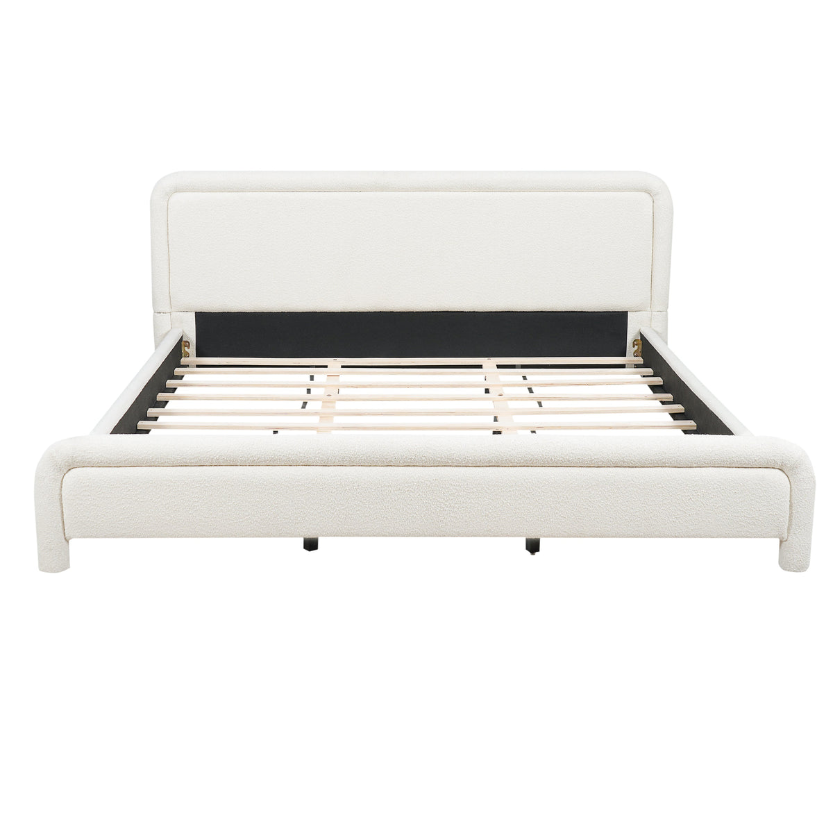 King Size Upholstered Platform Bed Frame with Curved Headboard - Boucle
