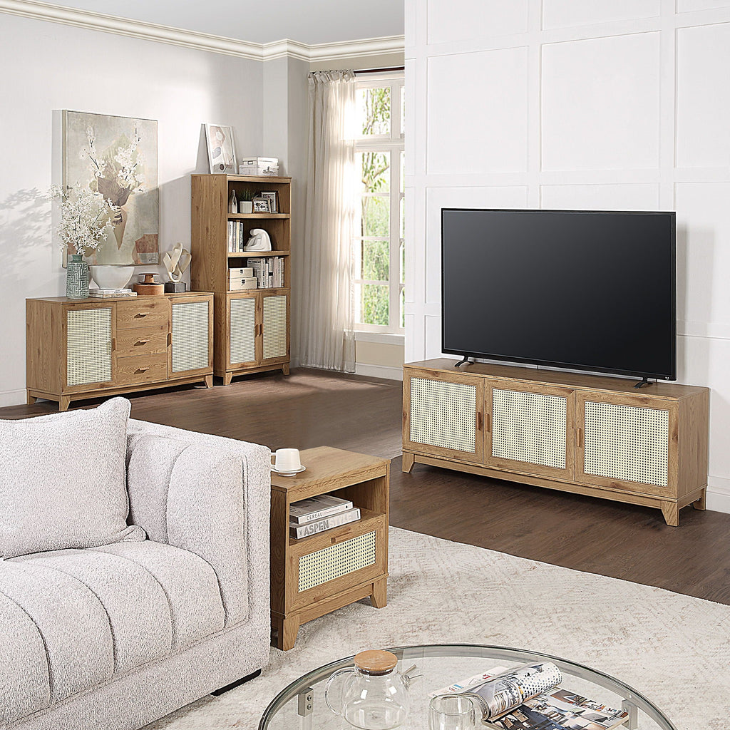 Modern Cane Accent Nightstand with 1 Drawer - Black or Light Brown