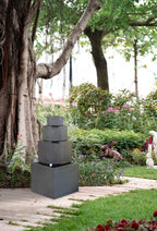 Cement 4 Tier Block Water Fountain with Modern Design - Gray