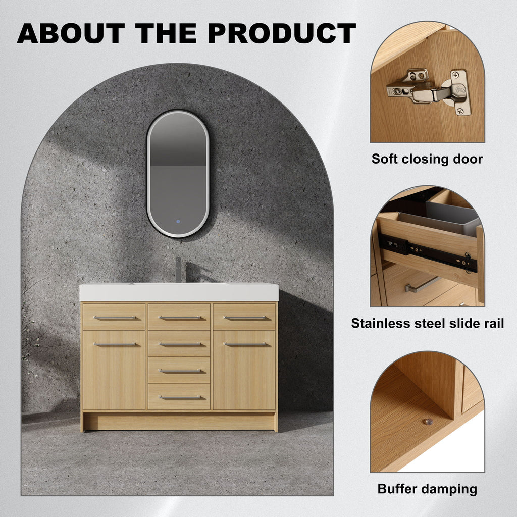Freestanding Bathroom Vanity with Resin Sink and Soft-Closing Doors - Light Brown