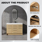 Freestanding Bathroom Vanity with Resin Sink and Soft-Closing Doors - Light Brown