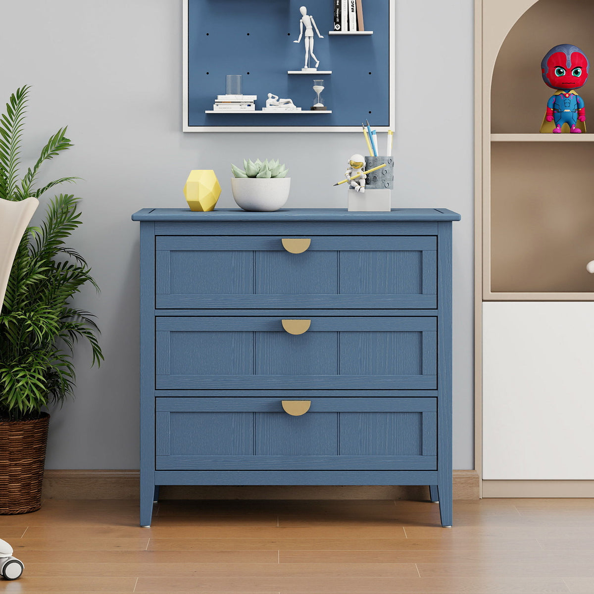 Classic 3 Drawer Cabinet with Hand-Stained Finish - Blue
