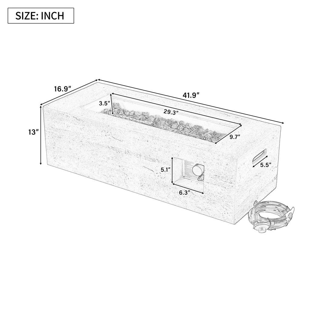 Rectangular Propane Fire Pit with Stainless Steel Burner - Beige or Gray