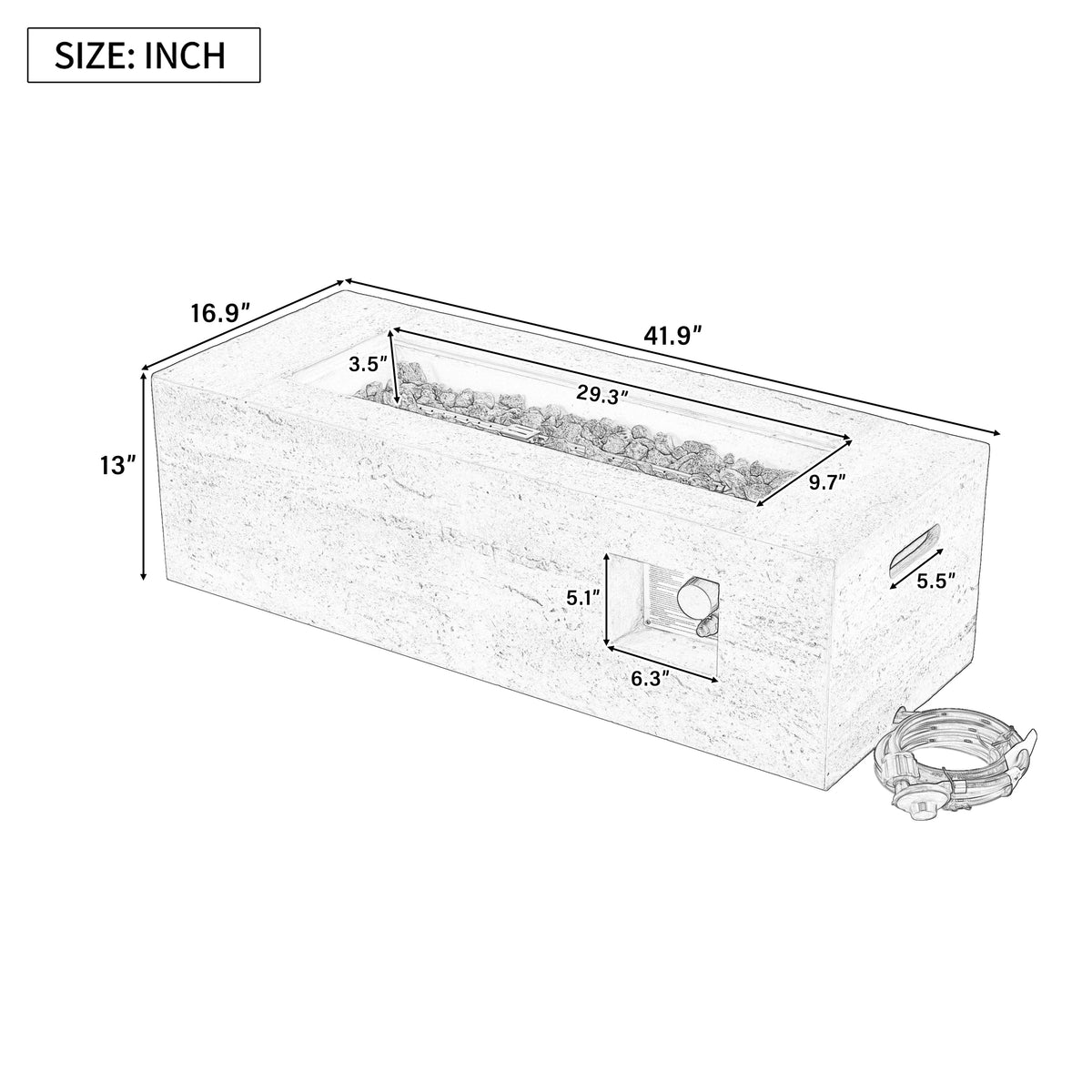 Rectangular Propane Fire Pit with Stainless Steel Burner - Beige or Gray