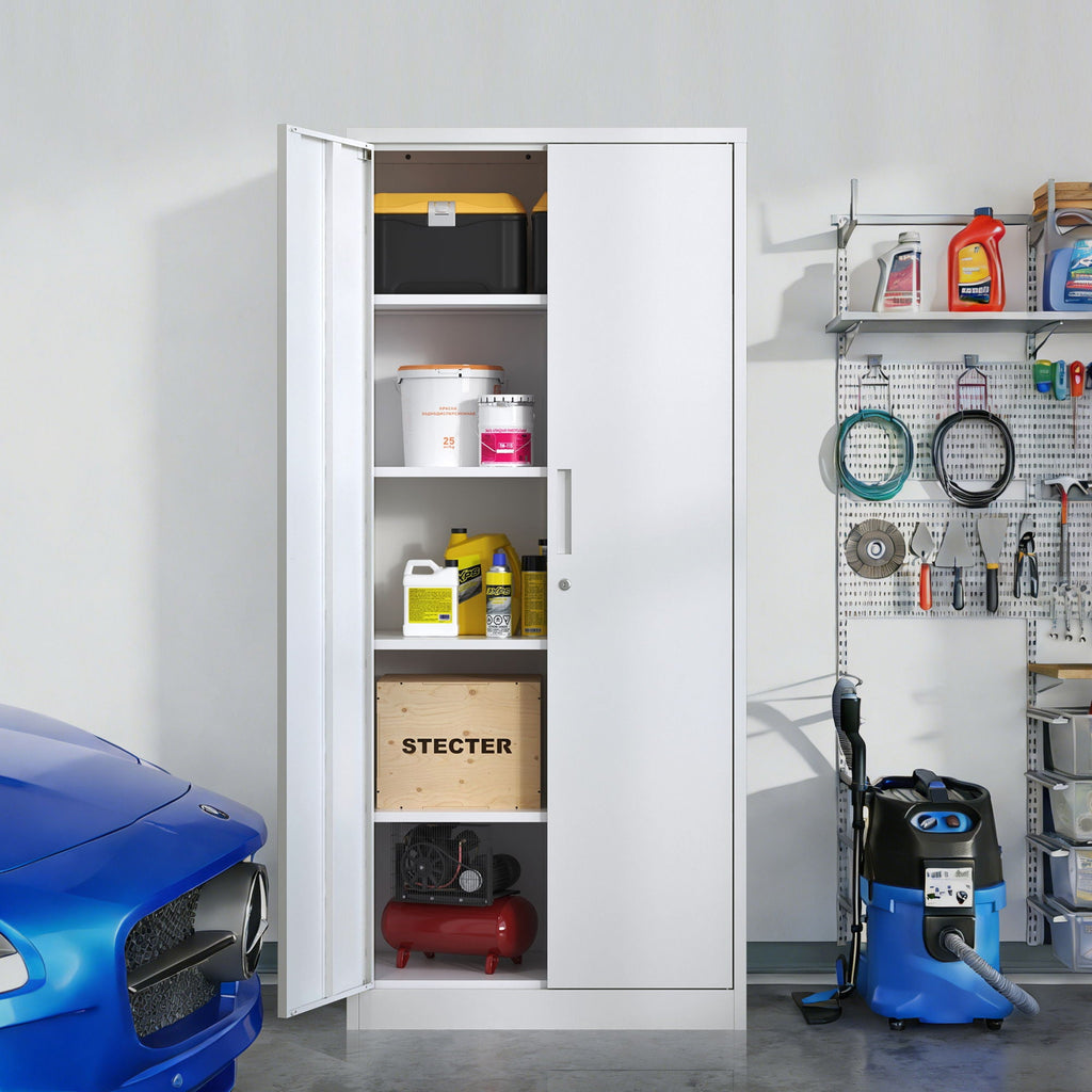 Steel Garage Storage Cabinet with Adjustable Shelves and Lock – Black or White