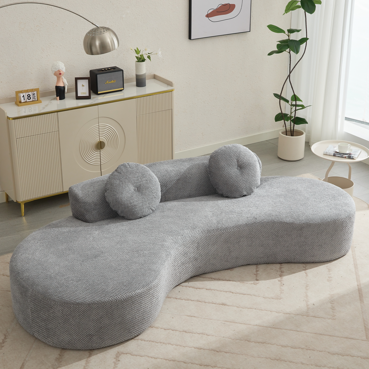 105.5'' Curved Sofa with Anti-Wrinkle Corduroy Upholstery - Gray or Pink