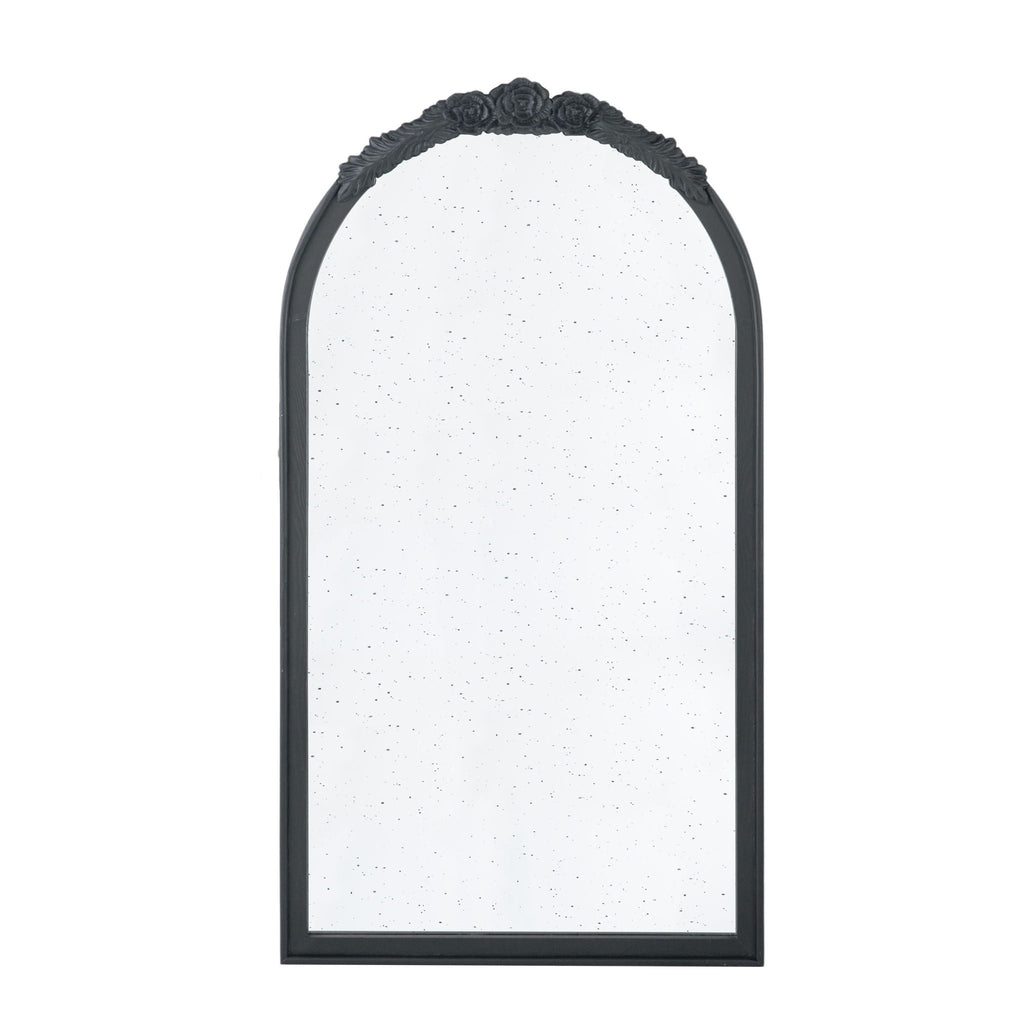 Hand Carved Rose Antique Arched Mirror Frame with Intricate Carvings - Black or Light Brown