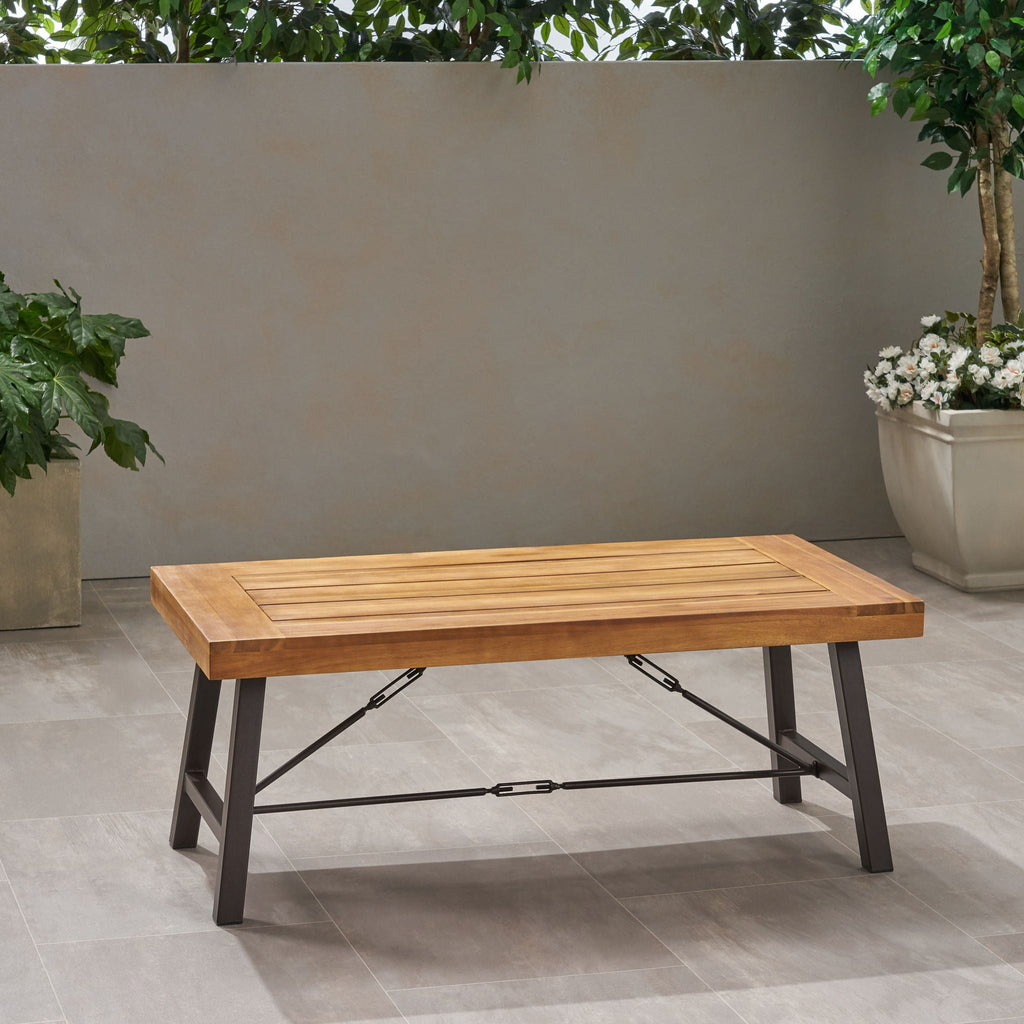 Teak Outdoor Coffee Table with Metal Frame - Natural Teak