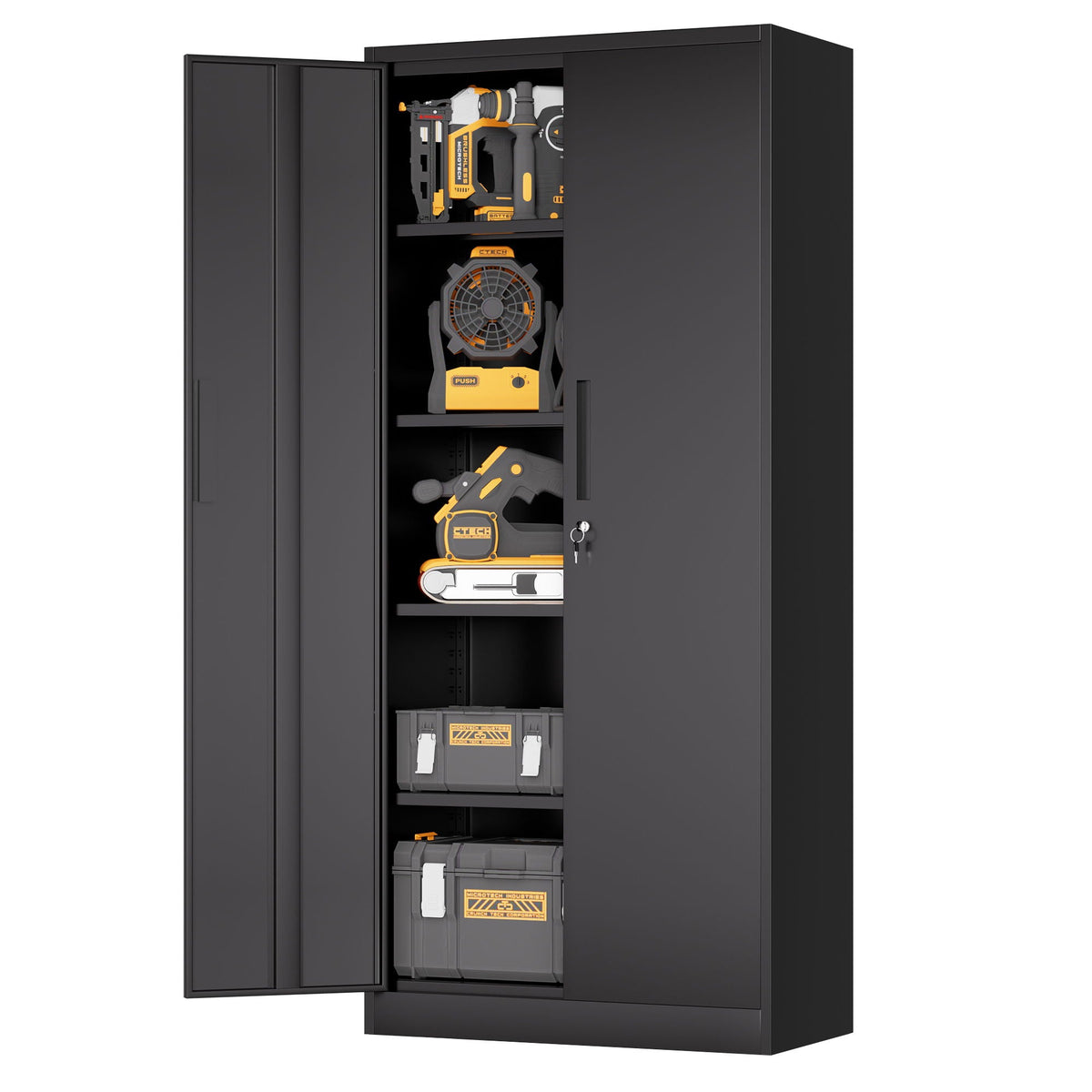 Steel Garage Storage Cabinet with Adjustable Shelves and Lock – Black or White