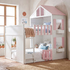 Full Over Full House Bunk Bed with Storage - Pink