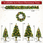 6-Piece Christmas Tree Set with Pre-Lit Wreath and Garland – Warm