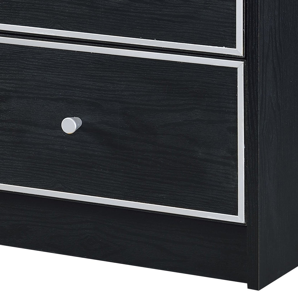 Modern Black Nightstand Table with Two Drawers - Black
