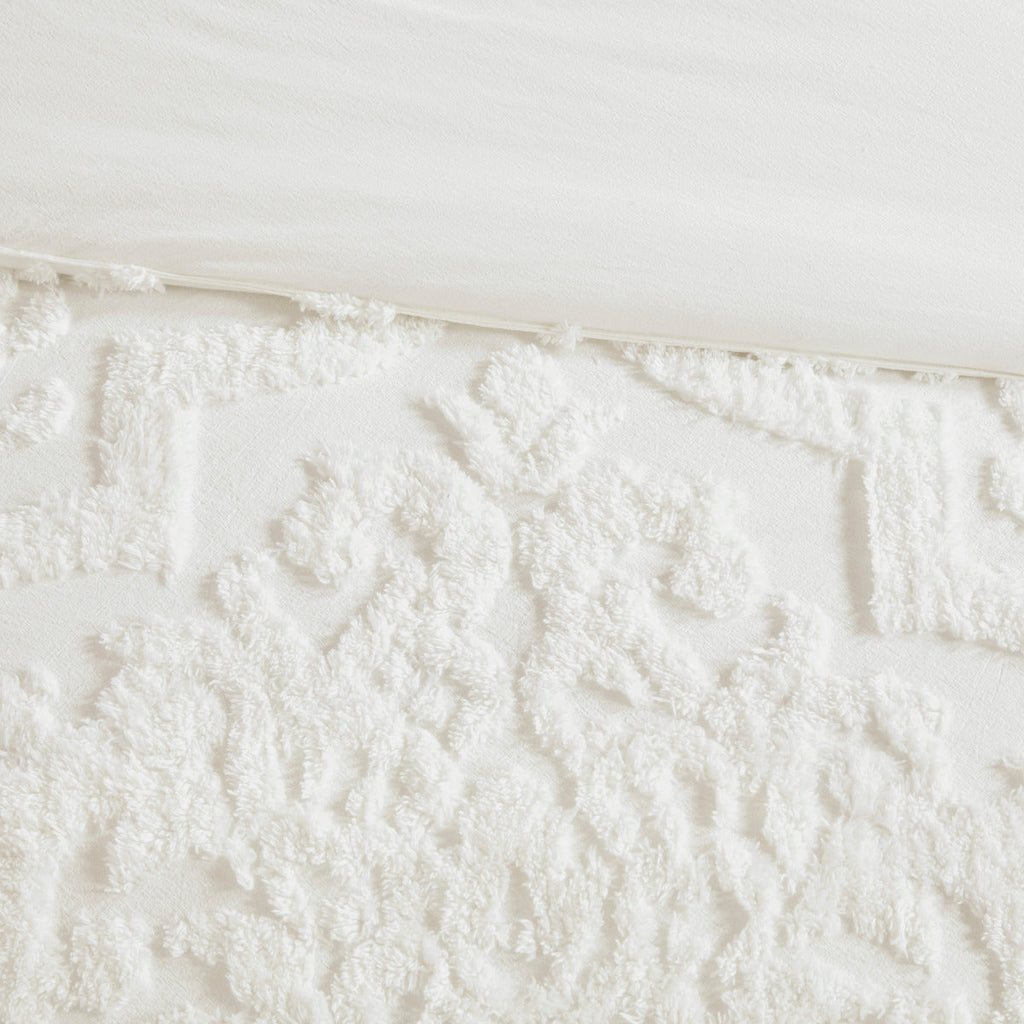 Tufted Cotton Chenille Damask Comforter Set with Shams - Off White