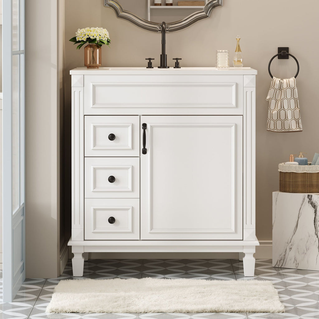 Bathroom Vanity with Ceramic Sink and Storage - White or Blue
