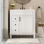 Bathroom Vanity with Ceramic Sink and Storage - White or Blue