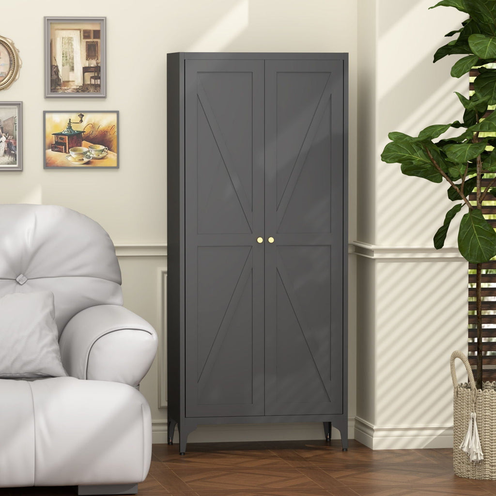 Adjustable 2 Door Kitchen Pantry Cabinet With Striped Design