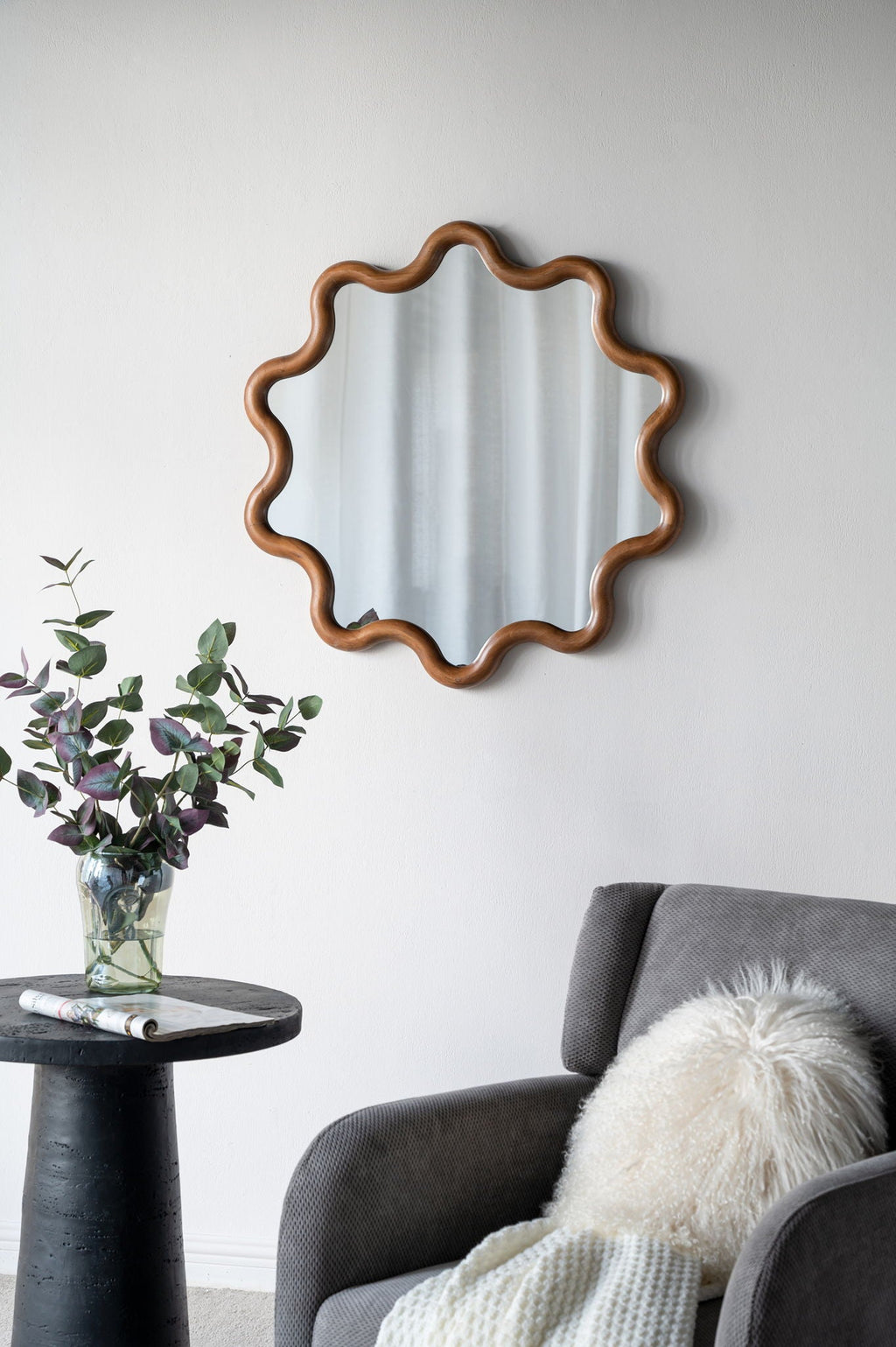 Wooden Accent Mirror With Unique Frame - Brown