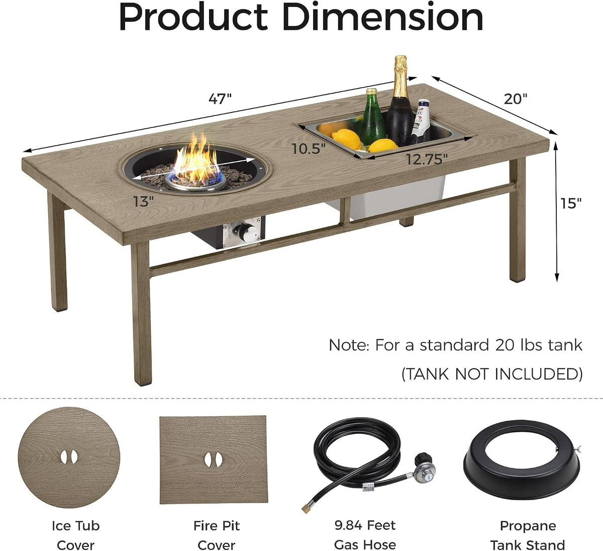 Aluminum Propane Fire Pit Table with Ice Bucket – Khaki