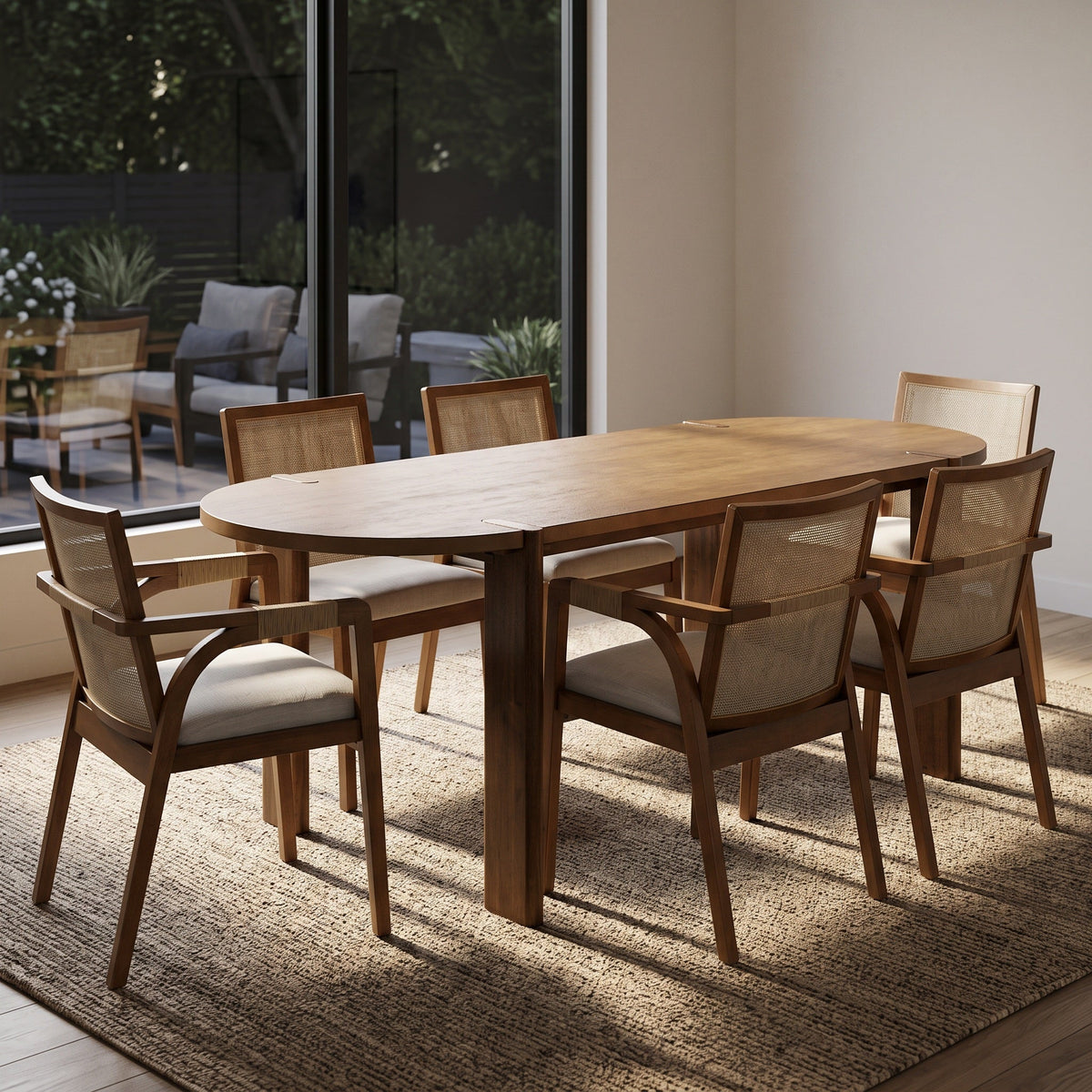 7-Piece Dining Table Set, 71" Oval Rubber Wood