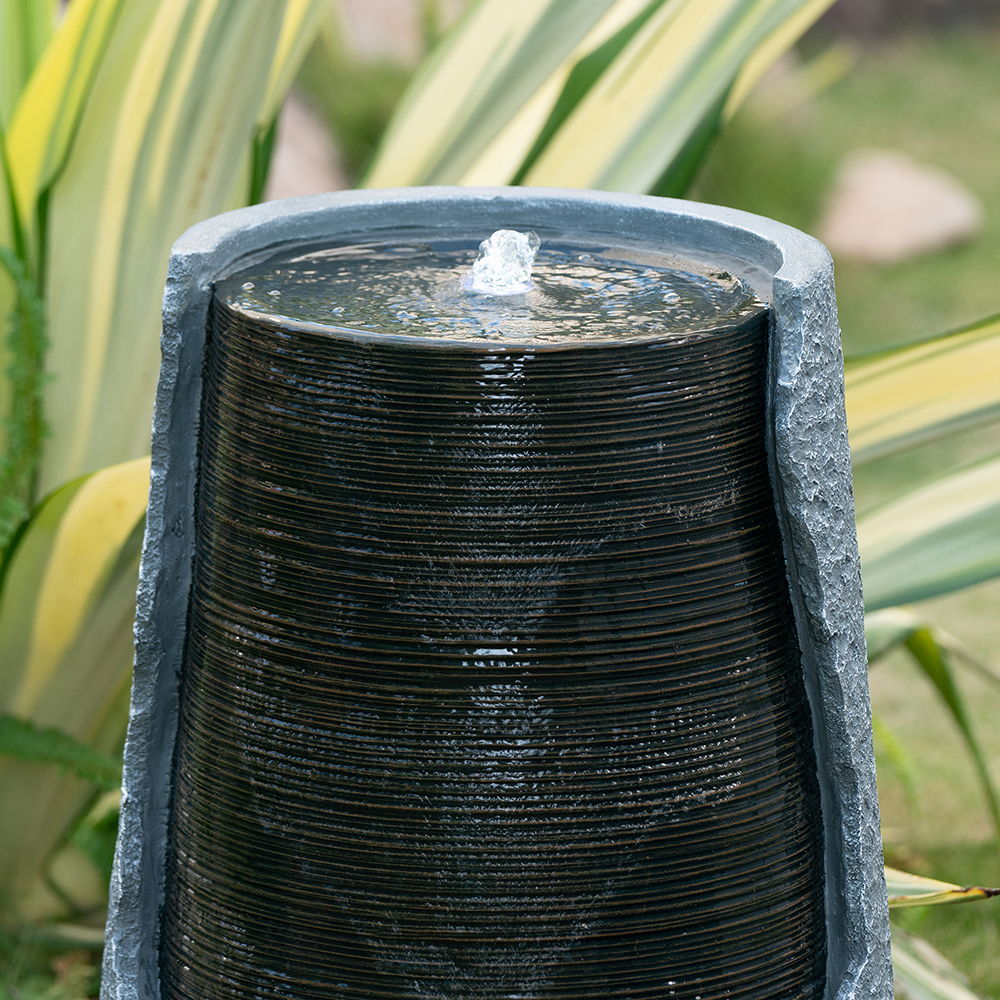 Broken Urn Water Fountain with Integrated Light - Dark Gray