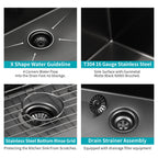 Black Undermount Kitchen Sink with Soundproof Pads - Stainless Steel