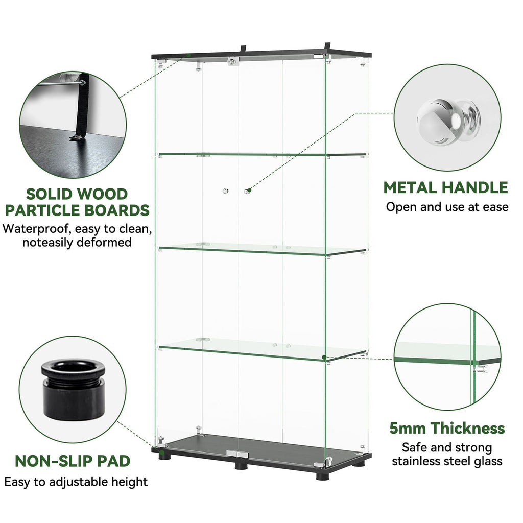 Display Cabinet with Double Doors and Lock - Black