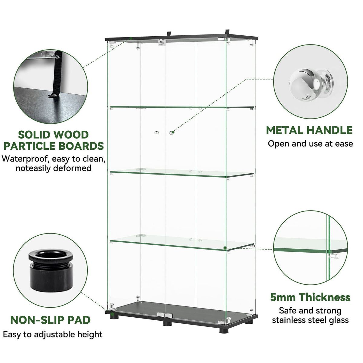 Display Cabinet with Double Doors and Lock - Black