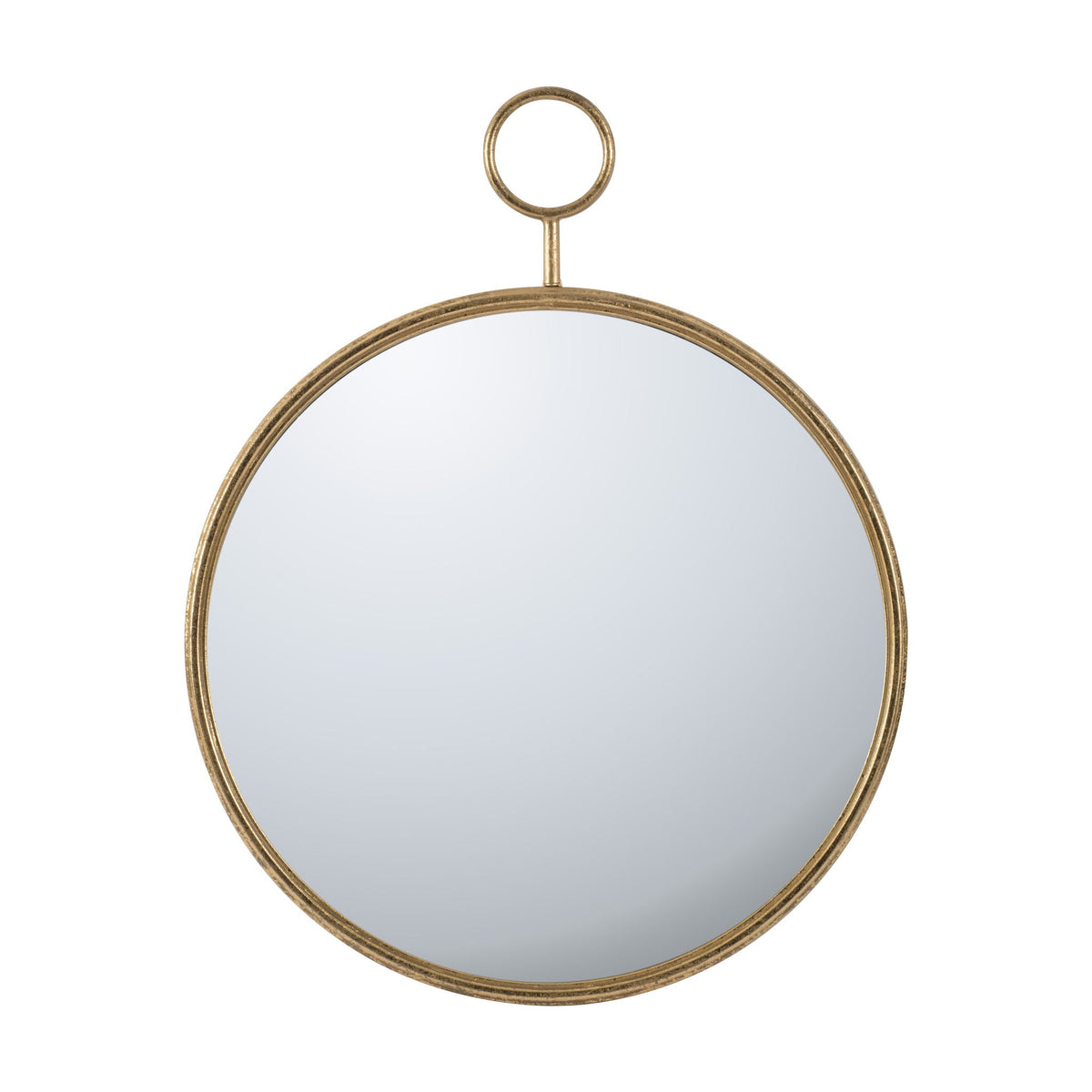 Gray Circle Wall Mirror with Iron Frame - Modern Accent for Living Room