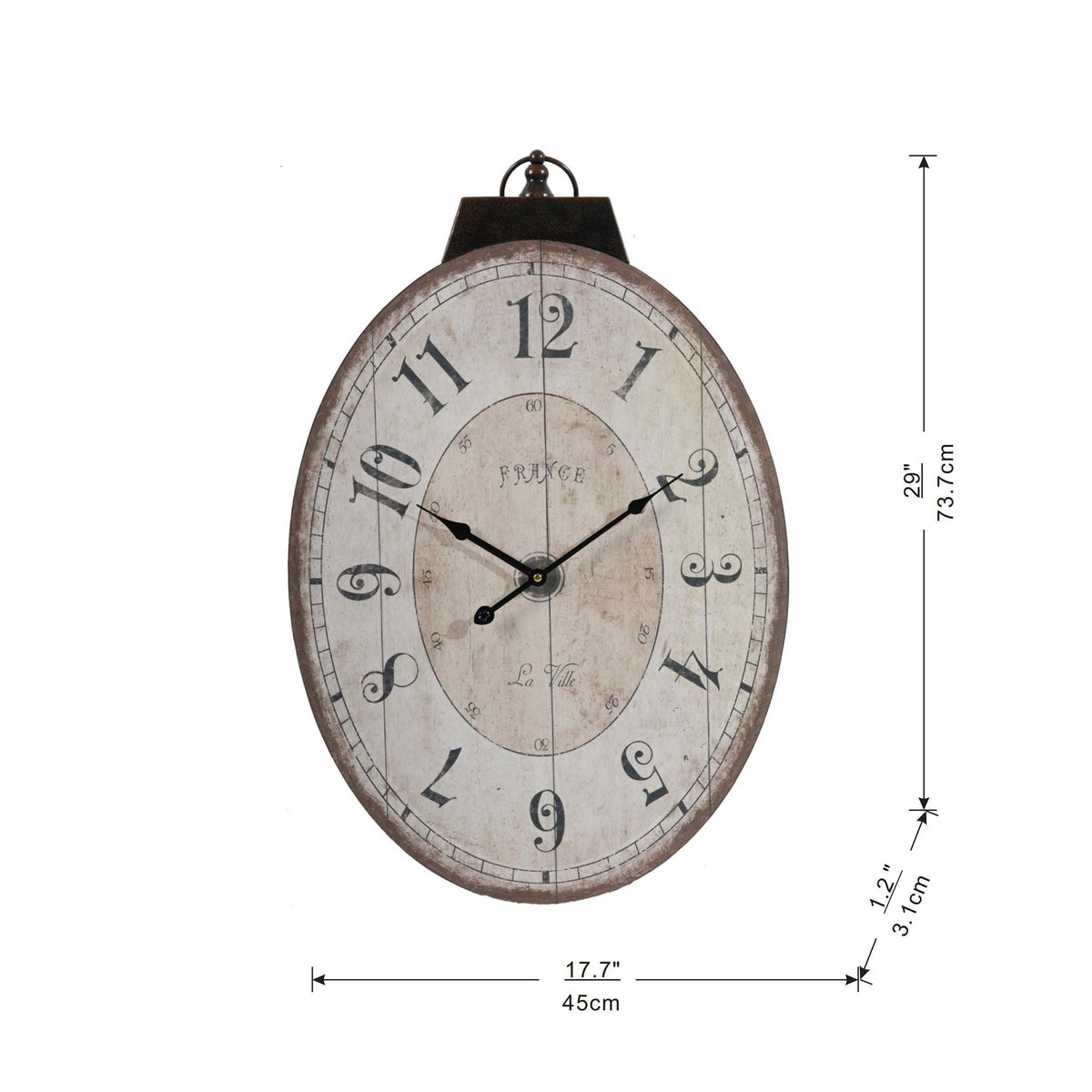 Antique Oval Wall Clock with Easy-Hang Design - Ivory