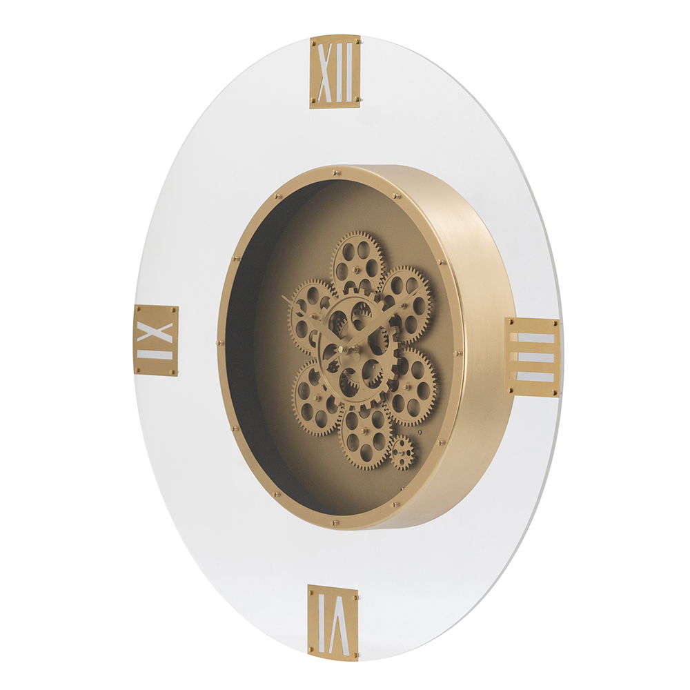 Round Moving Gear Wall Clock with Roman Numerals - Multicolor