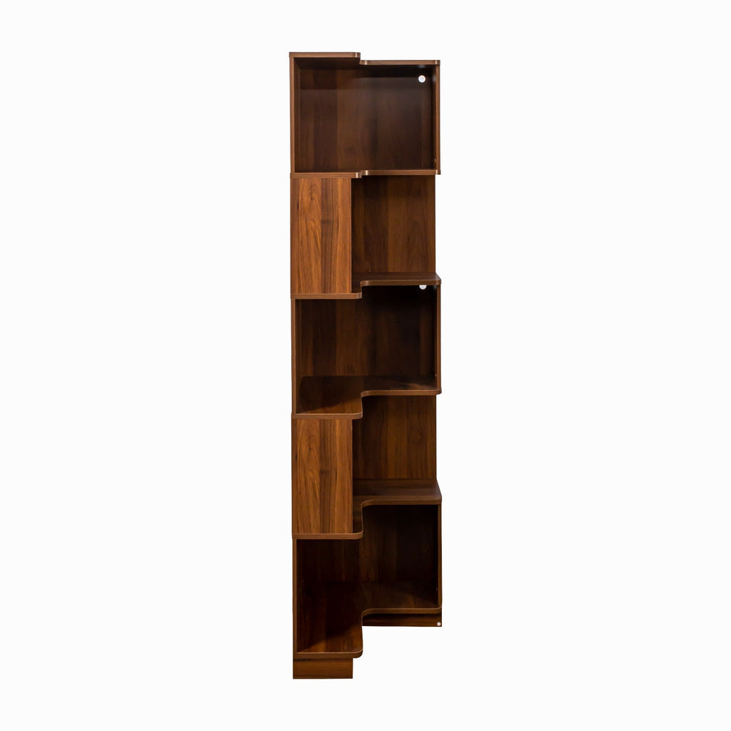 5 Tier Corner Book Shelf with Durable Melamine Finish - Neutral Wood