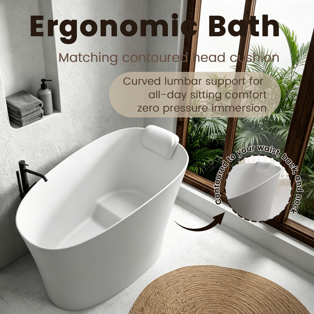 51" Solid Surface Oval Freestanding Bathtub with Heat Retention - White